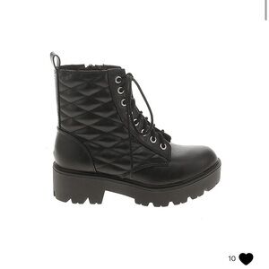 Black Quilted Lace-Up Ankle Boots